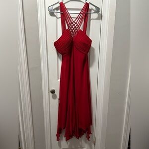 SL Fashions Red Strapless Lattice Bodice Dress